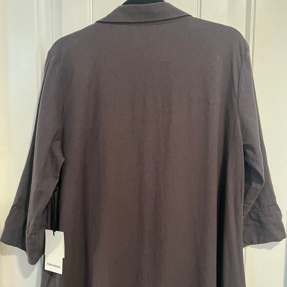 For Cynthia‎ Coffee Brown Lagenlook Linen Blend Button Up Dress. Large. NWT.